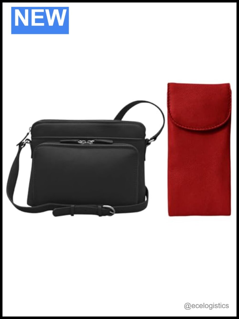 Genuine Soft Leather Cross Body Bag Double Flap 2 Compartments RFID